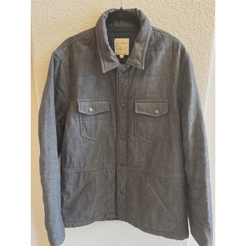 Billy Reid Mens Grey Herringbone Wool Blend Quilted Shirt Jacket Made in Italy L